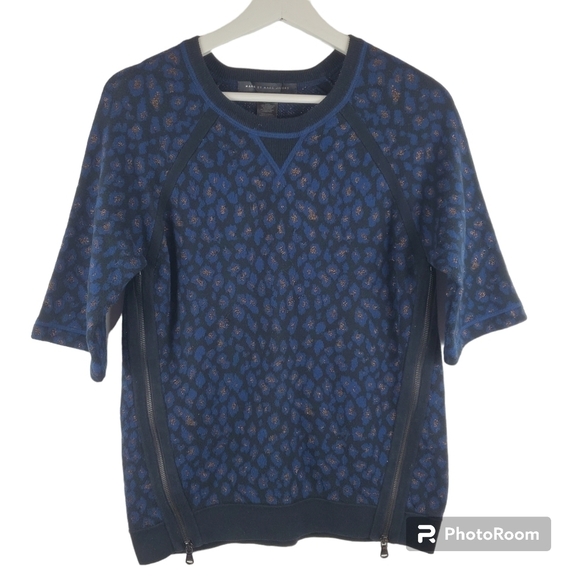 Marc by Marc Jacobs Sasha Sweater Womens XS Black Blue Leopard Gold Metallic - Picture 1 of 12